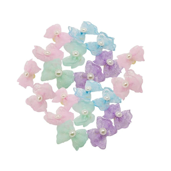 Random Mix 20 Pcs Lightweight Lace Bow Elastic Dog Hair Ties Pet Accessories - GreenFur