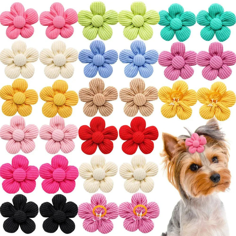 Random Mix 20 Pcs Pet Headwear Floral Hair Clips for Dogs - GreenFur