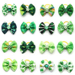 Random Mix 20 Pcs St Patricks Day Clover Pet Hair Bows Accessories - GreenFur