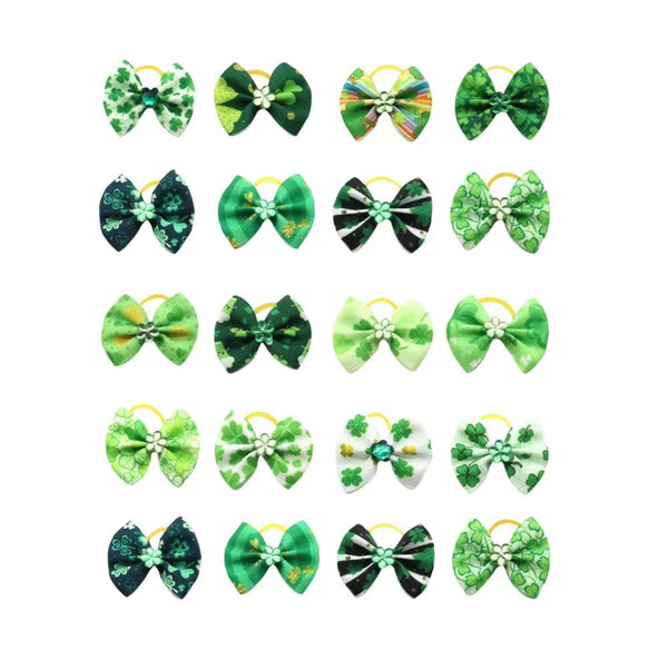 Random Mix 20 Pcs St Patricks Day Clover Pet Hair Bows Accessories - GreenFur