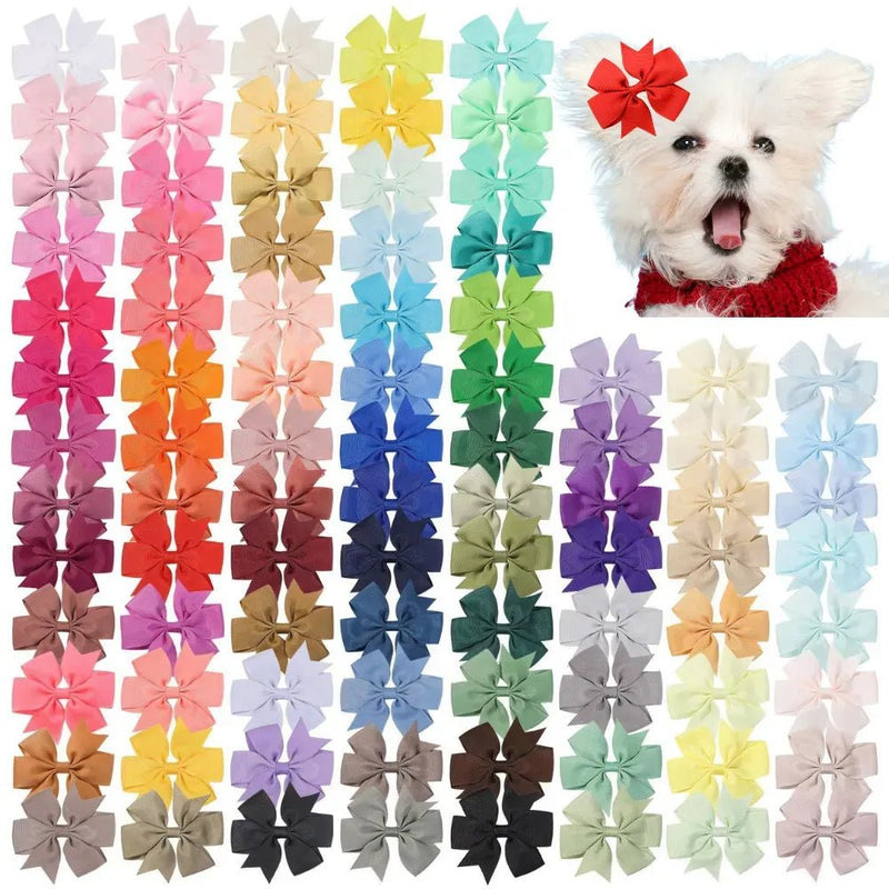 Random Mix 20 Pcs Stylish V - Notch Ribbon Bow Pet Hair Accessories - GreenFur