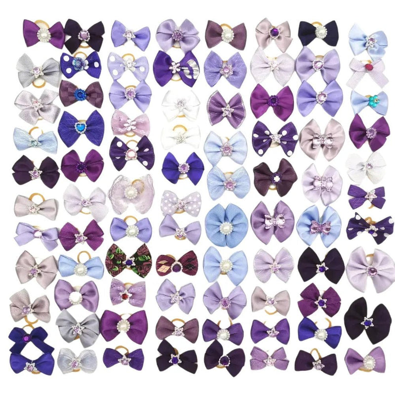 Random Mix 40 Pcs Elegant Bowknot Pet Hair Bows with Rubber Bands - GreenFur