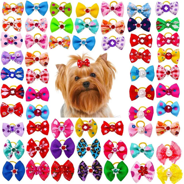 Random Mix 40 Pcs Fashionable Cute Pet Dog Bowknot Hair Accessories - GreenFur
