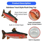 Realistic Rainbow Trout Style Durable Squeaky Plush Dog Toy - GreenFur
