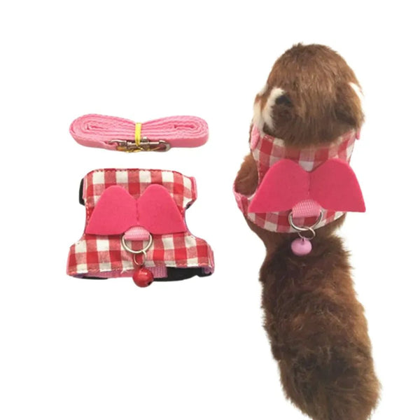 Red and White Plaid Wing Decoration Small Guinea Pig Hamster Harness Leash Set - GreenFur