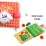 Red Book Shaped Interactive Dog Plush Toy for Treat Dispensing - GreenFur