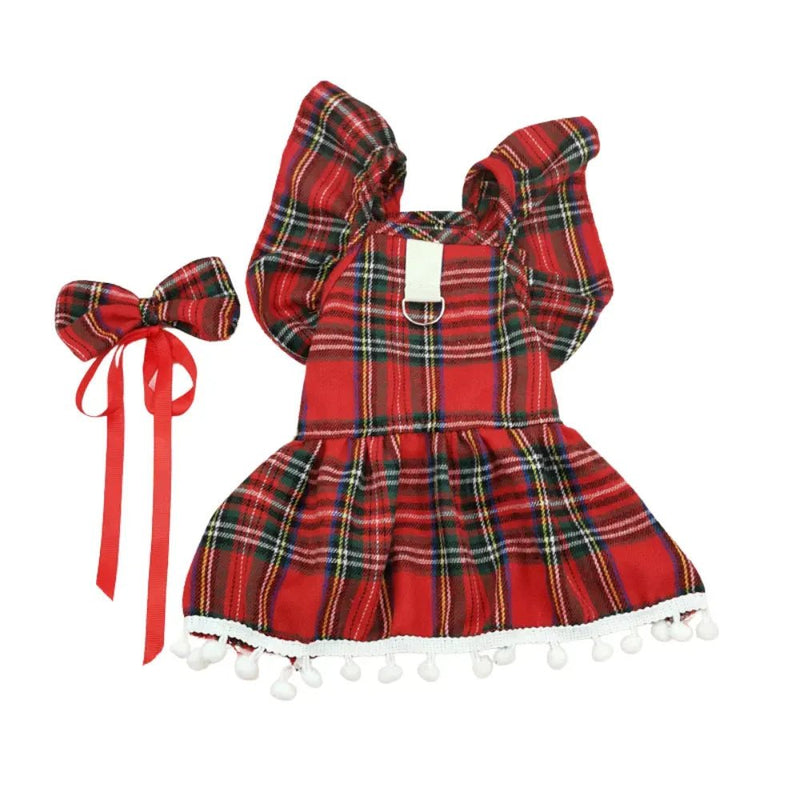 Red Plaid Pattern Dress for Cats and Dogs - GreenFur