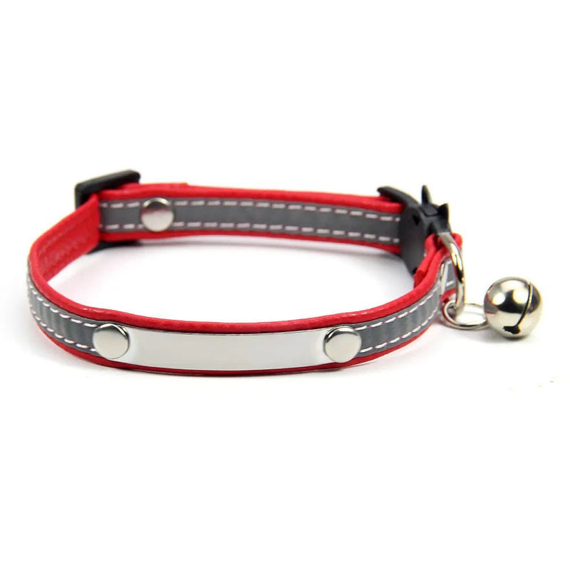 Reflective Adjustable PU Leather Cat Collar with Bell - GreenFur