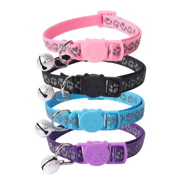 Reflective Paw Print Cat Collar Adjustable Safety Buckle - GreenFur