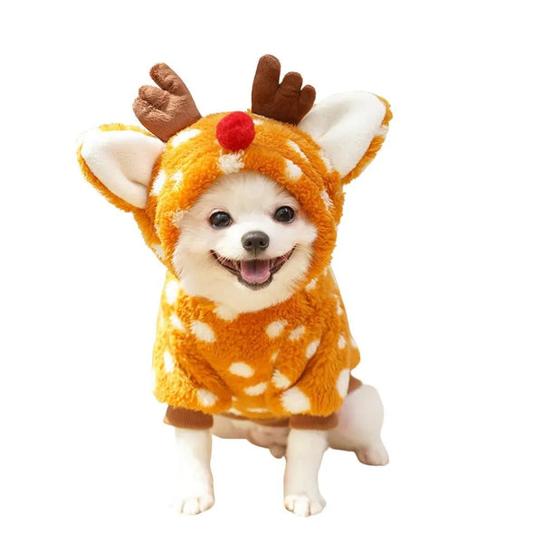 Reindeer Christmas Sweater for Medium Dogs Fleece Warm Costume - GreenFur
