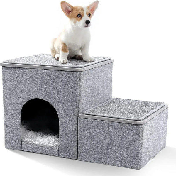Removable Cave Bed Steps Gray Cat Dog Ladder Pet Bed Stairs - GreenFur