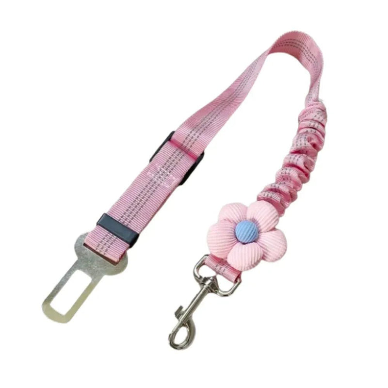 Retractable Car Safety Belt with Flower Decor for Dogs and Cats - GreenFur