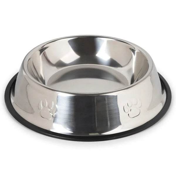 S M Size Durable Stainless Steel Pet Bowl with Rubber Base - GreenFur