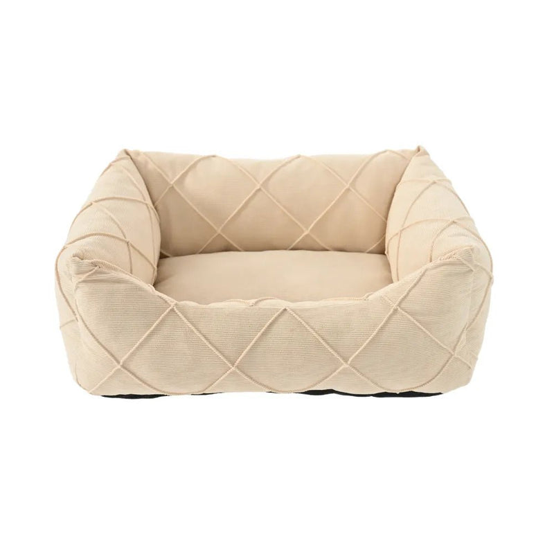 S Size Beige Pleated Style Soft and Cozy Pet Sofa Bed - GreenFur