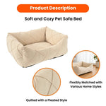 S Size Beige Pleated Style Soft and Cozy Pet Sofa Bed - GreenFur