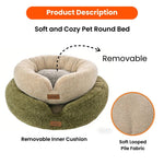 S Size Beige Removable Soft Looped Pile Fabric Pet Round Bed - GreenFur