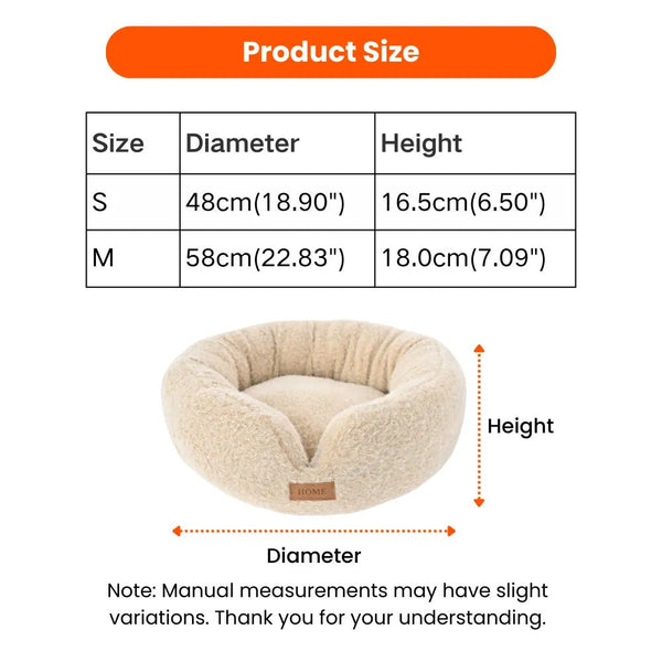 S Size Beige Removable Soft Looped Pile Fabric Pet Round Bed - GreenFur
