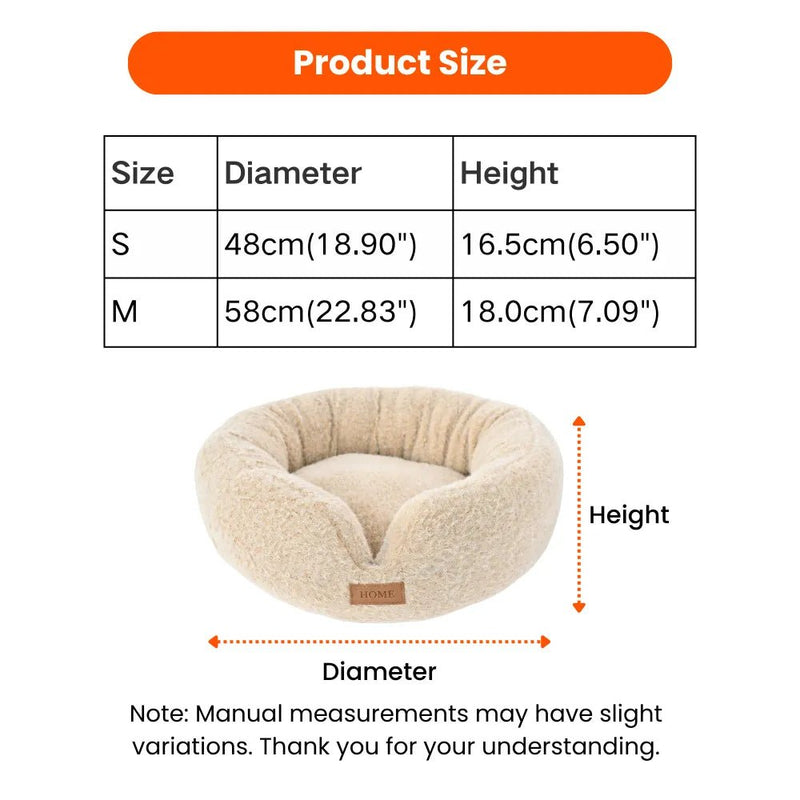 S Size Beige Removable Soft Looped Pile Fabric Pet Round Bed - GreenFur