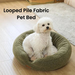 S Size Beige Removable Soft Looped Pile Fabric Pet Round Bed - GreenFur