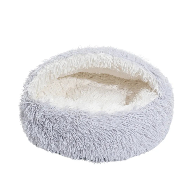 S Size Donut - Shaped Covered Cat Bed with Plush Lining Fluffy Pet Bed - GreenFur
