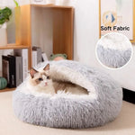 S Size Donut - Shaped Covered Cat Bed with Plush Lining Fluffy Pet Bed - GreenFur