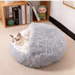 S Size Donut - Shaped Covered Cat Bed with Plush Lining Fluffy Pet Bed - GreenFur