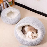 S Size Donut - Shaped Covered Cat Bed with Plush Lining Fluffy Pet Bed - GreenFur