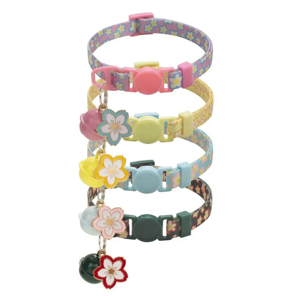 Sakura Flower Pendant Cat Collar Adjustable Safety Buckle - GreenFur