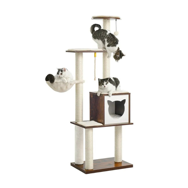 Scratching Post Hammock Cat Condo Large Wooden Cat Tree Tower - GreenFur
