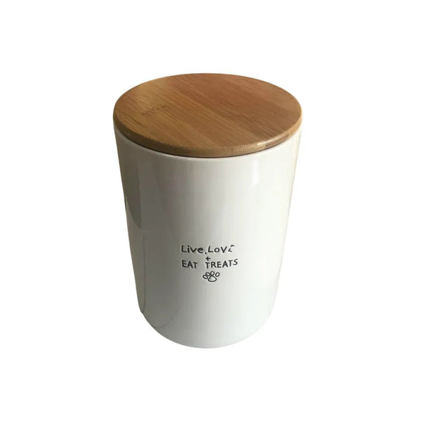 Sealed Wooden Lid Ceramic Material Pet Food Storage Container - GreenFur