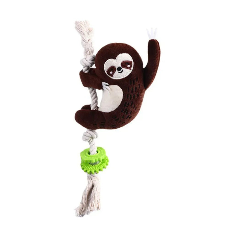 Sloth Shape Plush Squeaky Dog Toy with Cotton Rope - GreenFur