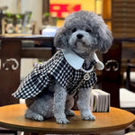 Small Breed Chic Tweed Dog Coat with Necklace and Chest Flower - GreenFur