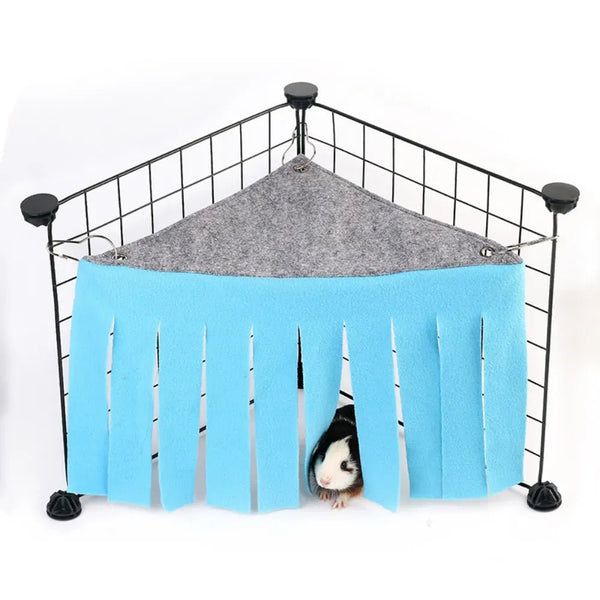Small Pet Corner Hideout Tent with Hammock Top and Tassel Curtain - GreenFur
