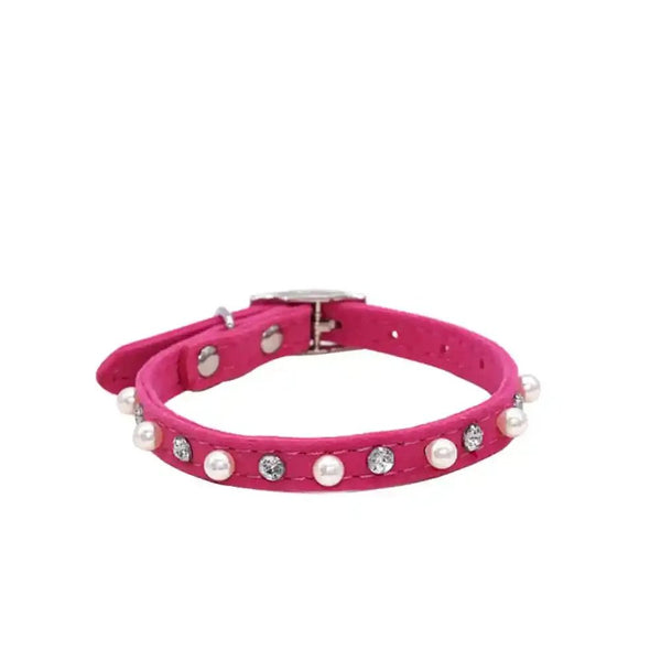 Soft Adjustable Cat Collar with Pearls and Rinestones - GreenFur