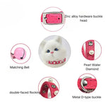 Soft Adjustable Cat Collar with Pearls and Rinestones - GreenFur