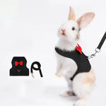 Soft Breathable Mesh Vest Rabbit Harness and Leash Set with Cute Bow, Black - GreenFur