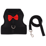 Soft Breathable Mesh Vest Rabbit Harness and Leash Set with Cute Bow, Black - GreenFur