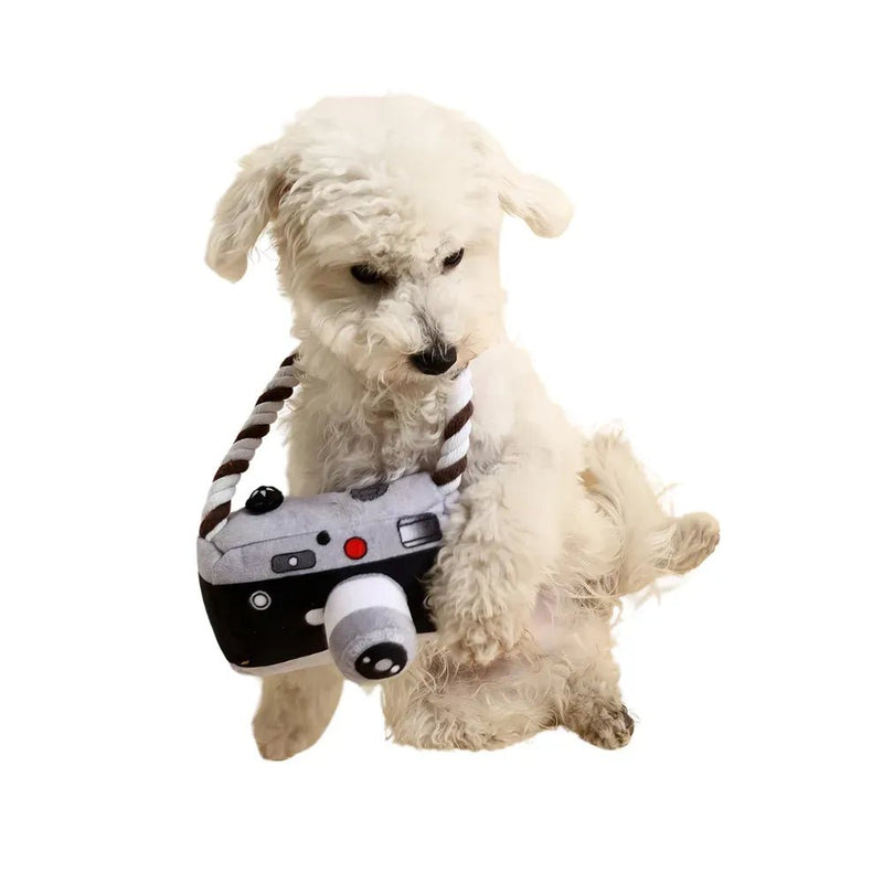 Soft Camera - Shaped Dog Toy with Squeaker and Rope - GreenFur