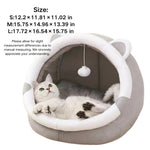 Soft Plush Cat House Round Cat Cave With Suspended Toy Ball - GreenFur
