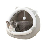 Soft Plush Cat House Round Cat Cave With Suspended Toy Ball - GreenFur