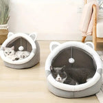 Soft Plush Cat House Round Cat Cave With Suspended Toy Ball - GreenFur