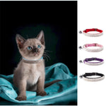 Soft Velvet Bling Diamante Adjustable Cat Safety Collar with Bells - GreenFur