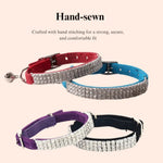 Soft Velvet Bling Diamante Adjustable Cat Safety Collar with Bells - GreenFur