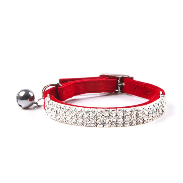 Soft Velvet Bling Diamante Adjustable Cat Safety Collar with Bells - GreenFur