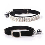 Soft Velvet Bling Diamante Adjustable Cat Safety Collar with Bells - GreenFur