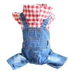 Spring Dog Fashion Plaid Shirt Denim Overalls with Hood - GreenFur
