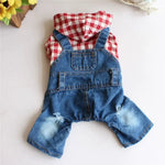 Spring Dog Fashion Plaid Shirt Denim Overalls with Hood - GreenFur