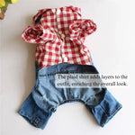 Spring Dog Fashion Plaid Shirt Denim Overalls with Hood - GreenFur