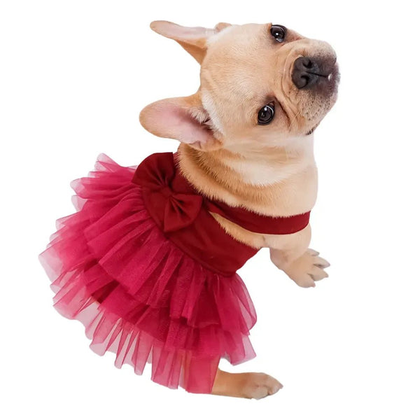 Spring or Summer Pet Harness Tulle Skirt Set with Bowknot - GreenFur