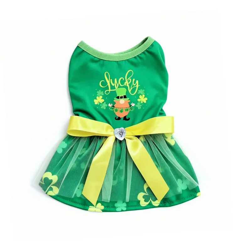 Spring Summer St Patrick Day Dog Dress Green Mesh Outfit - GreenFur